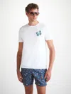 Derek Rose Men's T-shirt Pima Cotton White Crab Motif In White