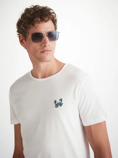Derek Rose Men's T-shirt Pima Cotton White Embroidered Rory Crab