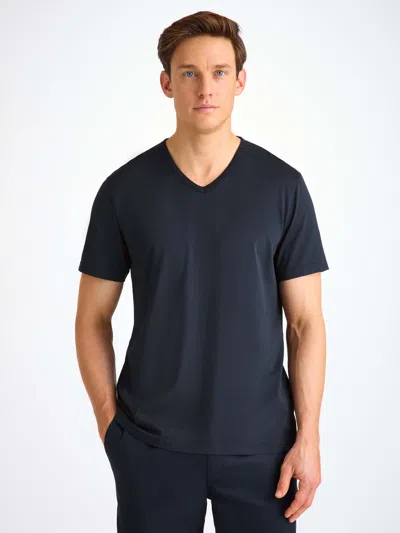 Derek Rose Men's V-neck T-shirt Barny Pima Cotton Navy