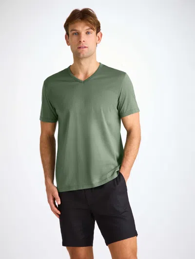 Derek Rose Men's V-neck T-shirt Barny Pima Cotton Soft Green