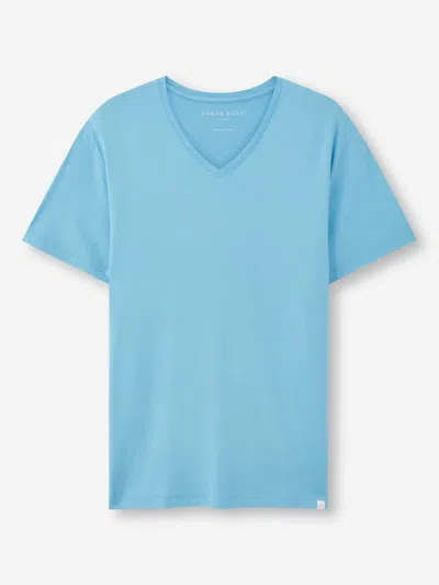 Derek Rose Men's V-neck T-shirt Basel Micro Modal Stretch Ocean Blue