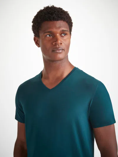 Derek Rose Men's V-neck T-shirt Basel Micro Modal Stretch Pine Green