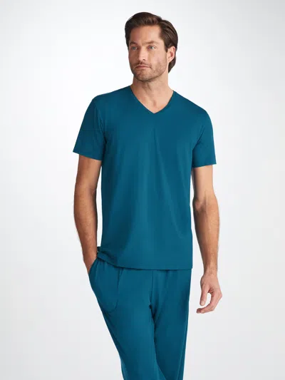 Derek Rose Men's V-neck T-shirt Basel Micro Modal Stretch Poseidon Blue