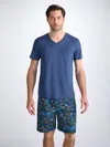 Derek Rose Men's V-neck T-shirt Basel Micro Modal Stretch Sapphire In Blue