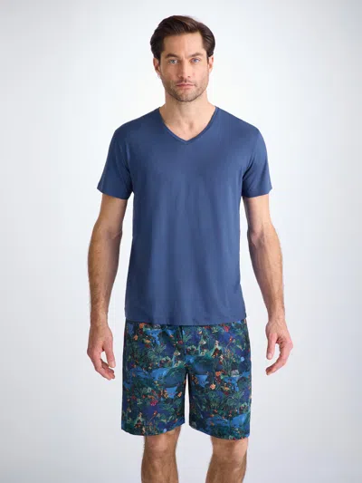 Derek Rose Men's V-neck T-shirt Basel Micro Modal Stretch Sapphire In Blue