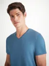 Derek Rose Men's V-neck T-shirt Basel Micro Modal Stretch Steel Blue In Steel Blue