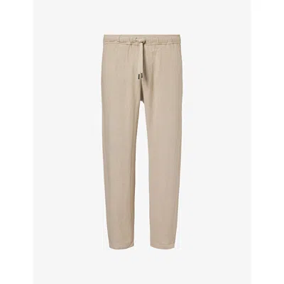 Derek Rose Mens Beige Vienna Drawstring Linen Trousers In Neutral