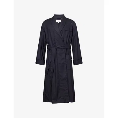 Derek Rose Mens Black Paris Cotton Robe In Blue
