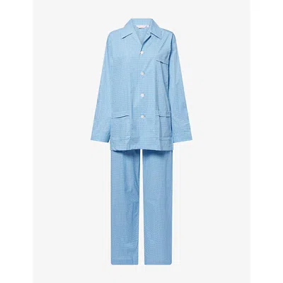 Derek Rose Mens Blue Dr Nelson 106 Patterned Cotton Pyjama Set