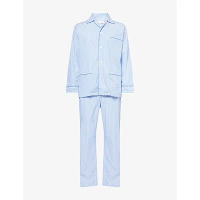 Derek Rose Mens Blue James Striped Cotton Pyjamas