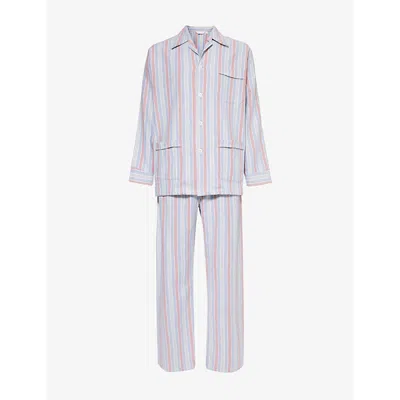 Derek Rose Mens Blue Kelburn 46 Striped Cotton-flannel Pyjama Set