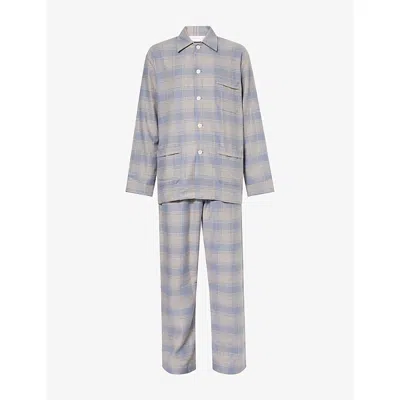 Derek Rose Mens  Kelburn Check-print Brushed-cotton Pyjama Set In Blue