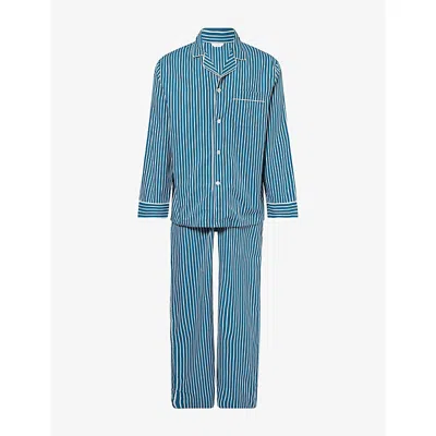 Derek Rose Mens Blue Royal Stripe Cotton Pyjama Set Xxl