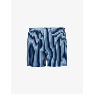 Derek Rose Mens Blue Wellington 58 Striped Cotton-satin Boxer Shorts