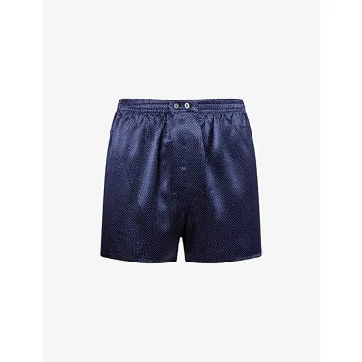 Derek Rose Mens Brindisi Printed Classic-fit Silk Boxer Shorts Navy In Blue