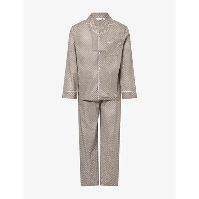 Derek Rose Mens Brown Geo Pattern Cotton Pyjama Set In Gray