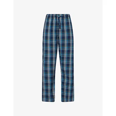 Derek Rose Mens  Barker Check Cotton Lounge Trousers In Navy
