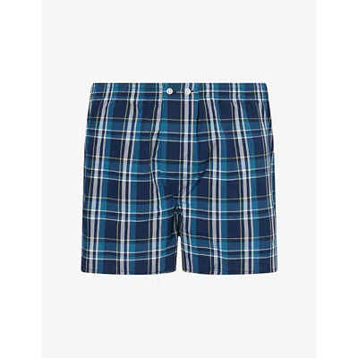Derek Rose Mens  Barker Check-print Cotton Boxer Shorts In Navy