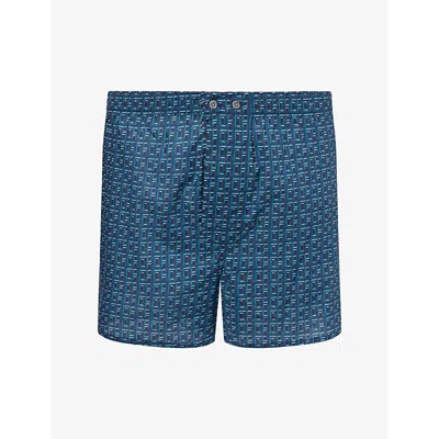 Derek Rose Mens  Dr Monogram Cotton Boxer Shorts In Navy