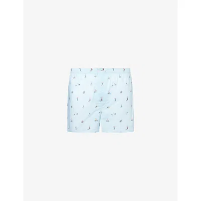 Derek Rose Mens Blue Ledbury Classic-fit Cotton Boxer Shorts Xl