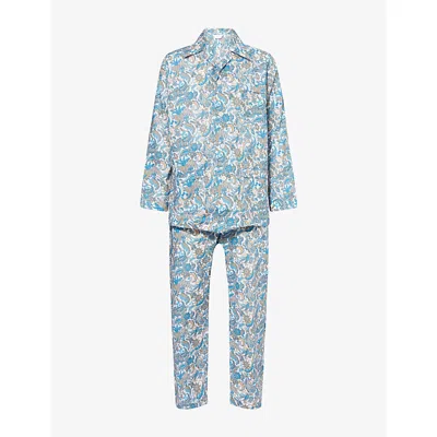 Derek Rose Mens Ledbury Floral-print Cotton Pyjamas White