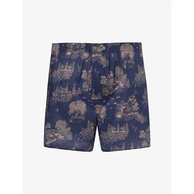 Derek Rose Mens  Ledbury London Toile Cotton Boxer Shorts In Navy