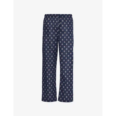 Derek Rose Mens Navy Ledbury Straight-leg Relaxed-fit Cotton Pyjama Trousers