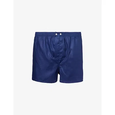 Derek Rose Mens Navy Lombard Classic-fit Cotton Boxer Shorts In Blue