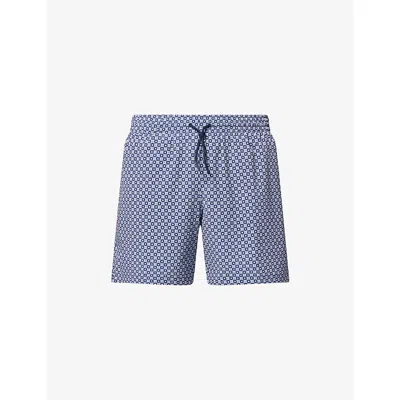 Derek Rose Mens Navy London Geo Cross Printed Swim Shorts In Blue