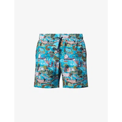 Derek Rose Mens Multi-coloured London Scenic Printed Swim Shorts Xxl In Blue