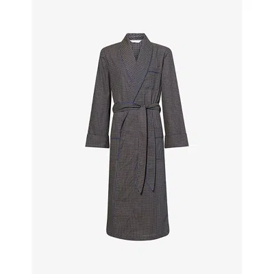 Derek Rose Mens Nelson Graphic-print Cotton-poplin Robe Navy