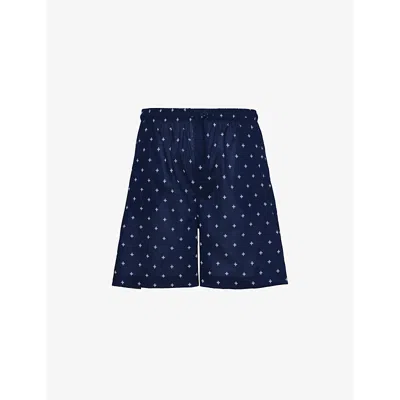 Derek Rose Mens Navy Nelson Graphic-print Straight Leg Relaxed-fit Cotton Pyjama Shorts Xxl