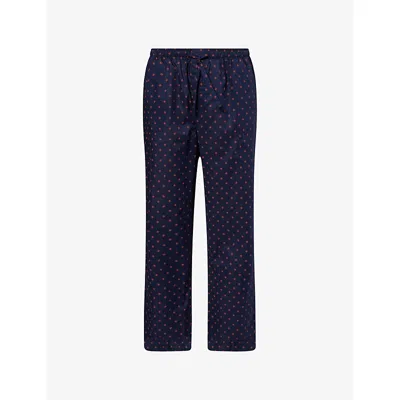 Derek Rose Mens Navy Nelson Printed Cotton Lounge Trousers In Blue
