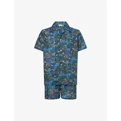Derek Rose Mens Multi-coloured Camp-collar Regular-fit Cotton-poplin Pyjama Set