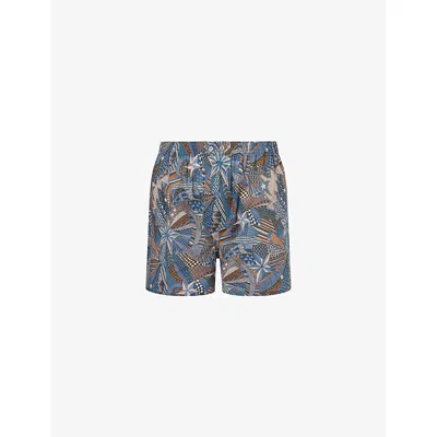 Derek Rose Mens  Ledbury Patterned Cotton Boxer Shorts In Blue