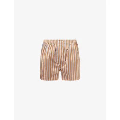Derek Rose Cotton Stripe Traditional Boxers In Orange