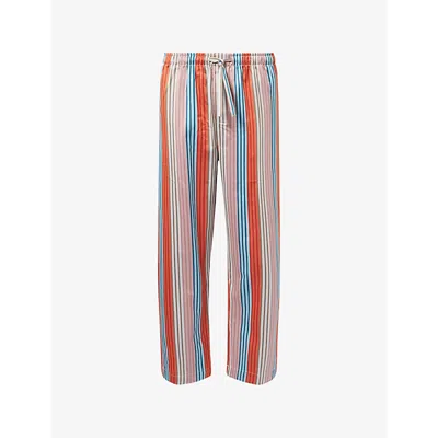 Derek Rose Mens Multi-coloured Wellington Stripe Cotton Satin Lounge Trousers