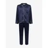 Derek Rose Mens Navy Bailey Piped Silk Pyjamas In Blue