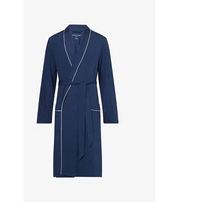 Derek Rose Basel Shawl-neck Stretch-jersey Robe In Navy