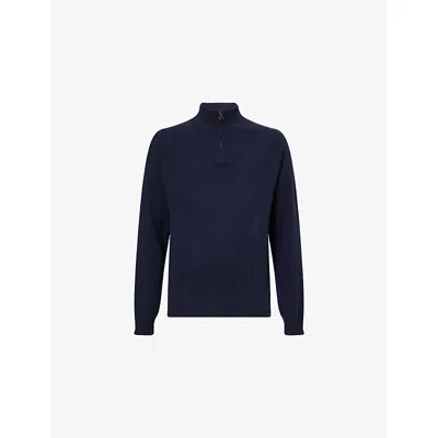 Derek Rose Mens Finley Funnel-neck Zip-up Cashmere Jumper Navy