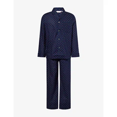 Derek Rose Mens Navy Nelson Classic-fit Cotton Pyjama Set In Blue