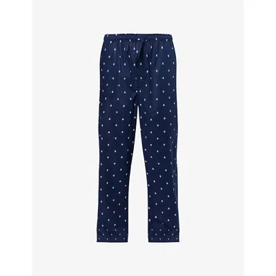 Derek Rose Mens Nelson Printed Cotton Lounge Trousers Navy Xxl