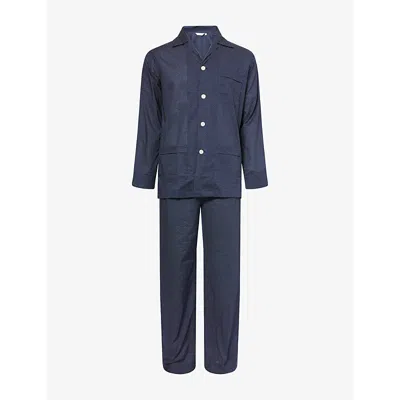 Derek Rose Mens Navy Plaza Pin Dot-print Cotton Pyjama Set In Blue