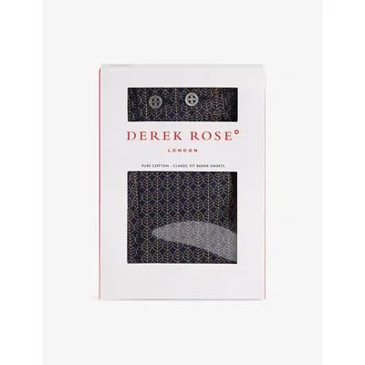 Derek Rose Mens Navy Printed Mid-rise Cotton-poplin Boxer Shorts Xxl