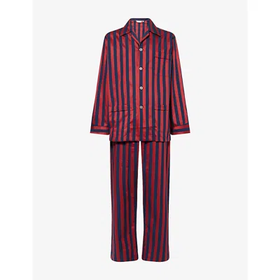 Derek Rose Mens Navy Royal Striped Cotton-poplin Pyjama Set In Red