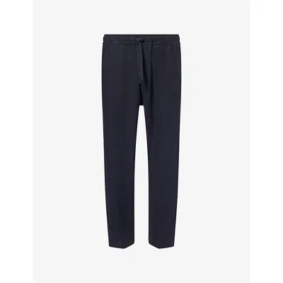 Derek Rose Mens Navy Vienna Drawstring Linen Trousers In Blue