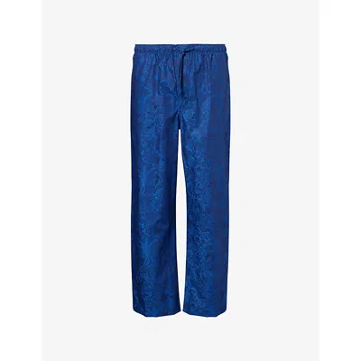 Derek Rose Mens Paris Floral-print Cotton Pyjamas Bottoms Navy