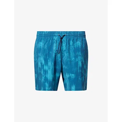 Derek Rose Mens Teal London Brushed Rain Printed Swim Shorts In Blue