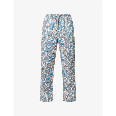 Derek Rose Mens White Floral Straight-leg Cotton-poplin Trousers Xxl