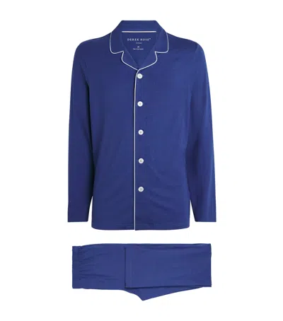 Derek Rose Micromodal Long Basel Pyjama Set In Blue